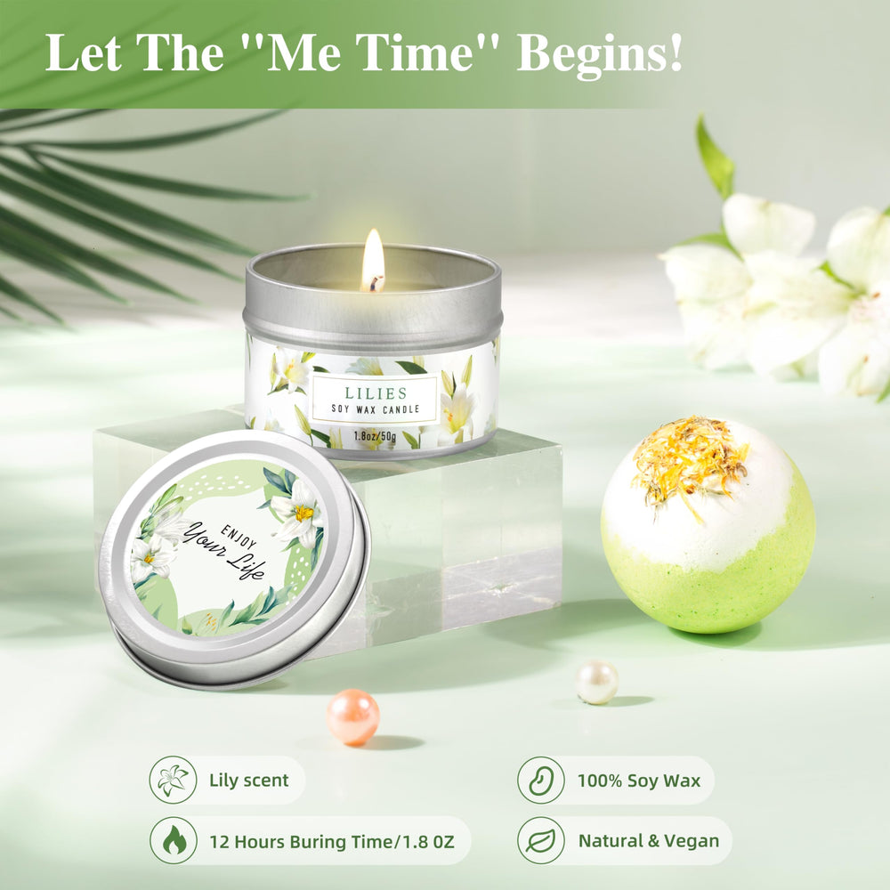 HSOEIXL bombe de bain et bougie lys, ambiance relaxante.