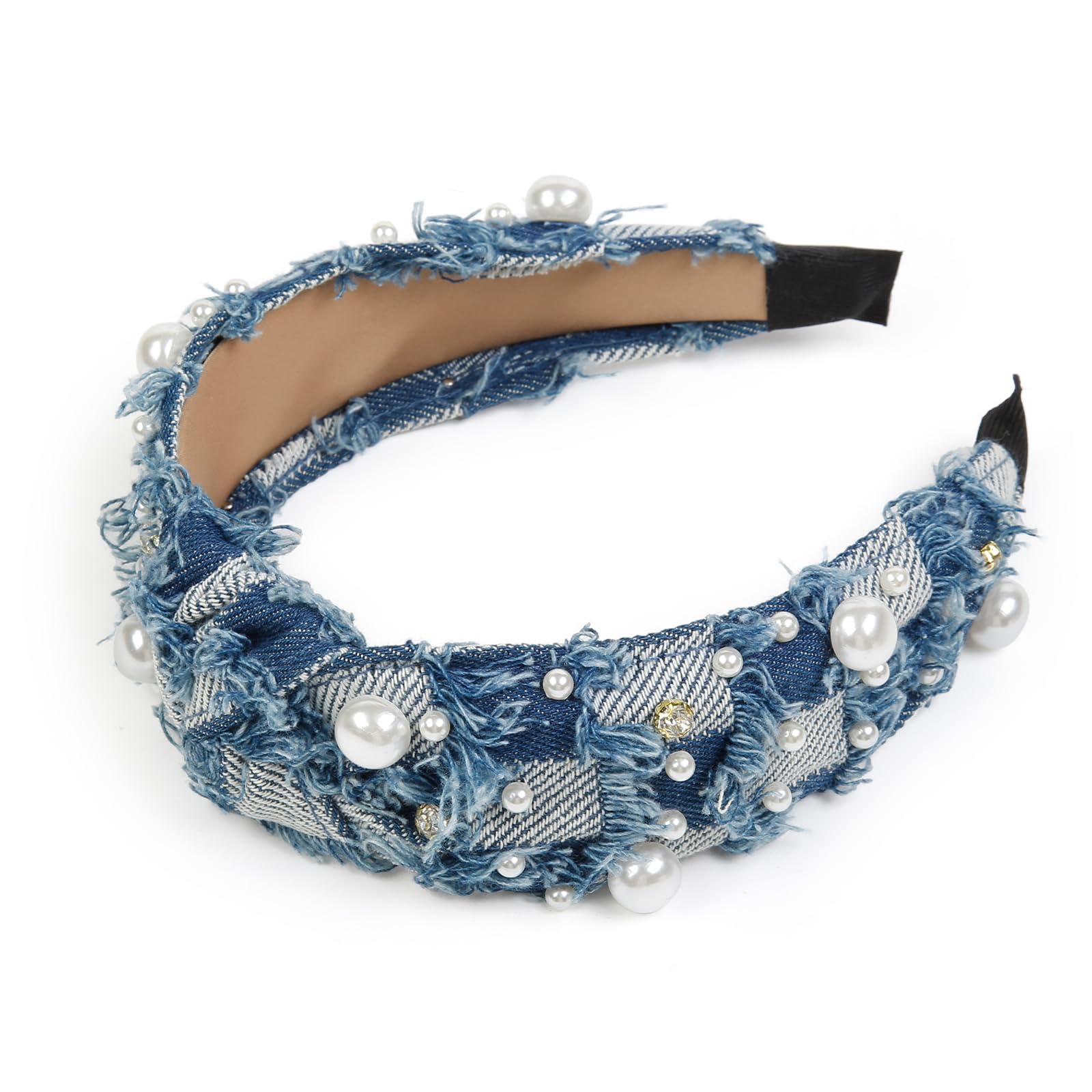 Huachi accessoire cheveux denim perles – style vintage moderne pour femmes et filles.