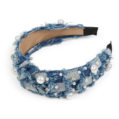 Huachi accessoire cheveux denim perles – style vintage moderne pour femmes et filles.