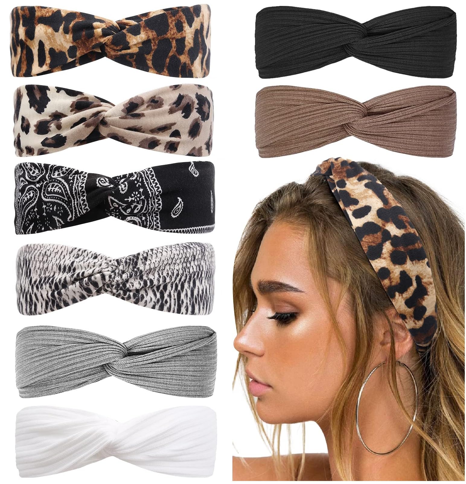 Huachi bandeau boho imprimé guépard, pratique et confortable pour les cheveux au quotidien.