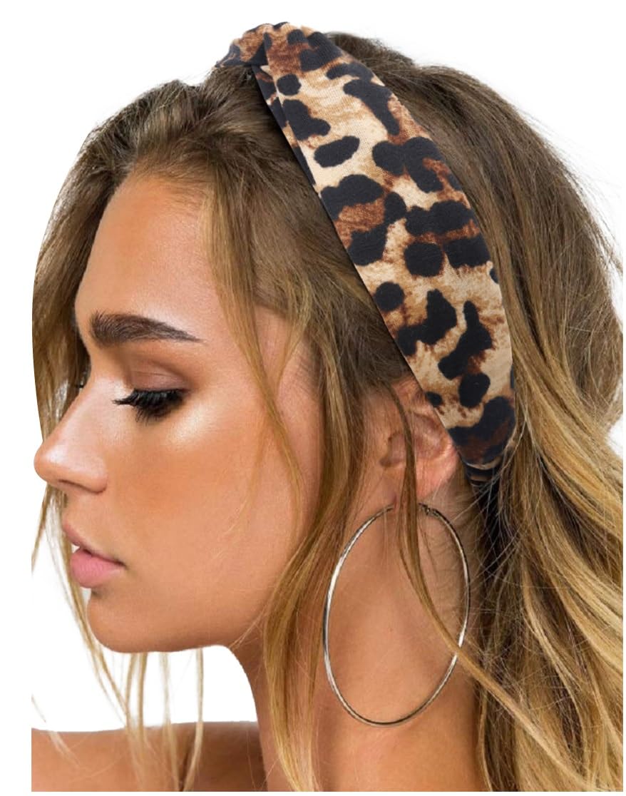 Huachi bandeau boho imprimé léopard, accessoire chic pour toutes les tenues.