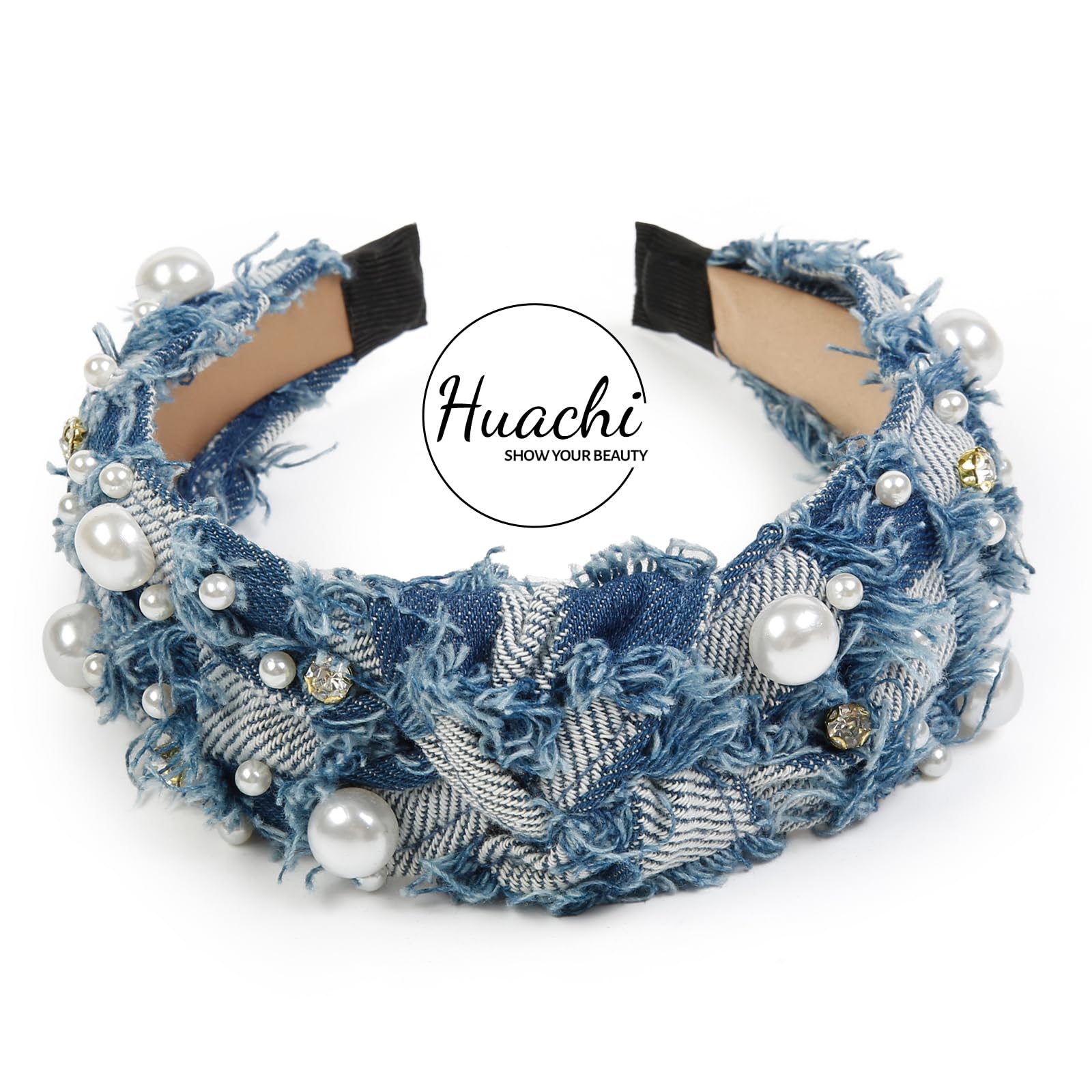 Huachi bandeau denim antidérapant – maintien fiable toute la journée.