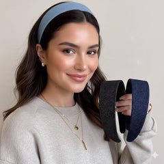 Huachi bandeau denim anti-glisse, confort durable pour cheveux épais ou fins.