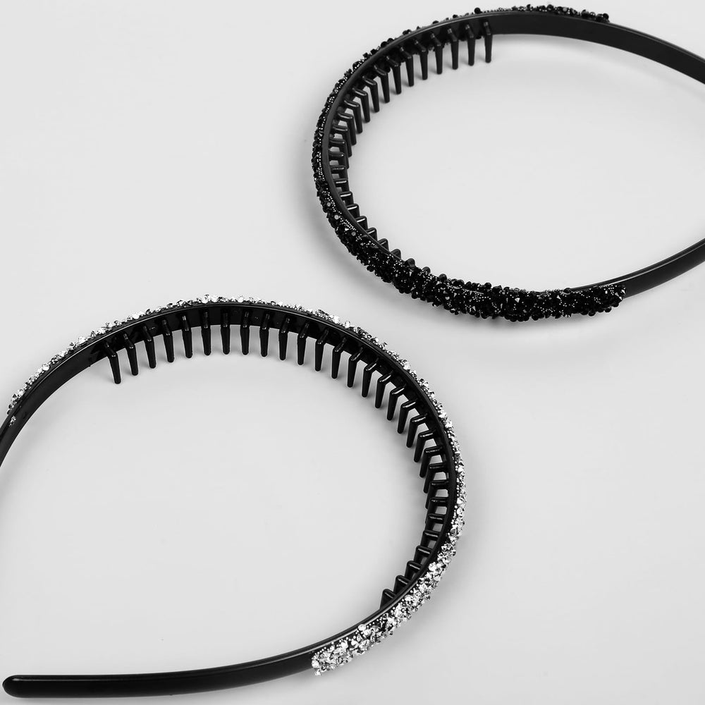 Huachi bandeau dent cristal gris proche – complément tendance pour cheveux.