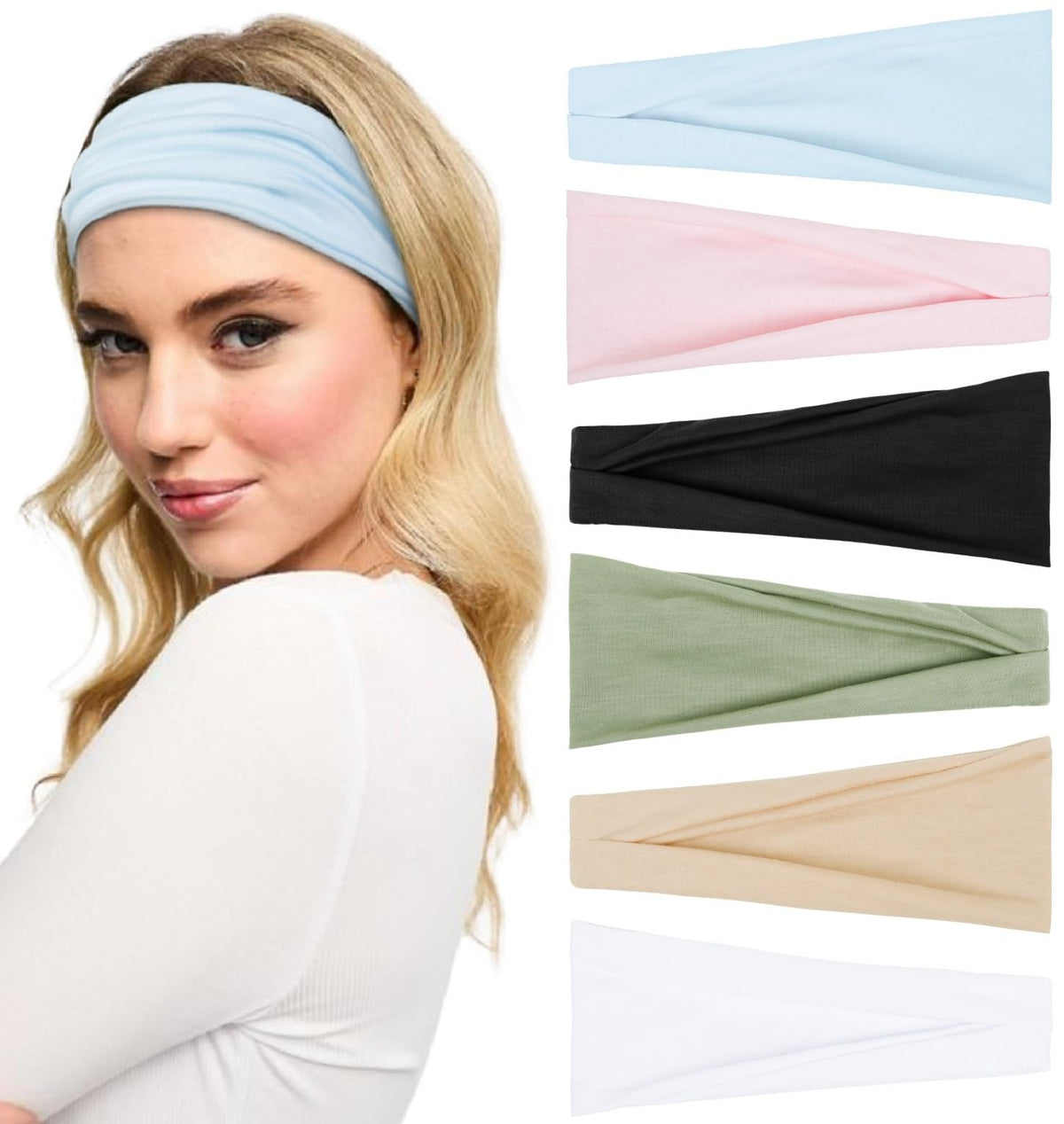 Huachi bandeau bleu pastel, maintien confortable pendant l'entraînement et le yoga.