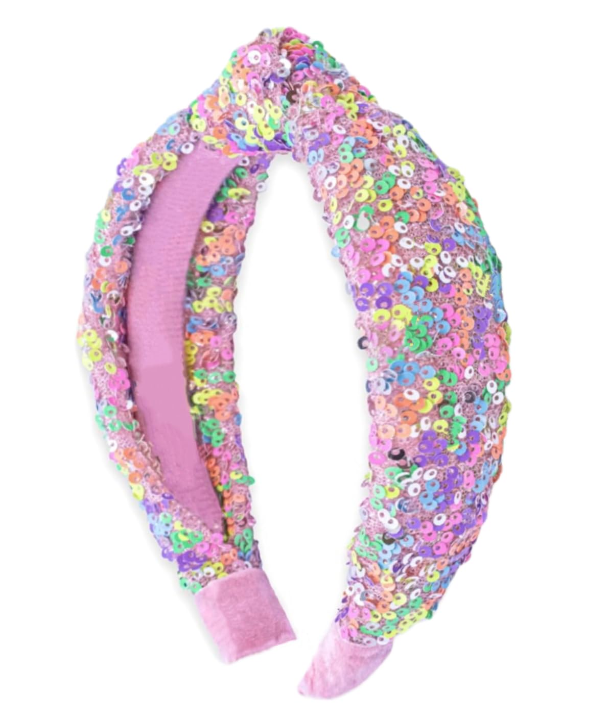 Huachi bandeau pour femmes, rose à sequins arc-en-ciel avec nœud, brillance festive.