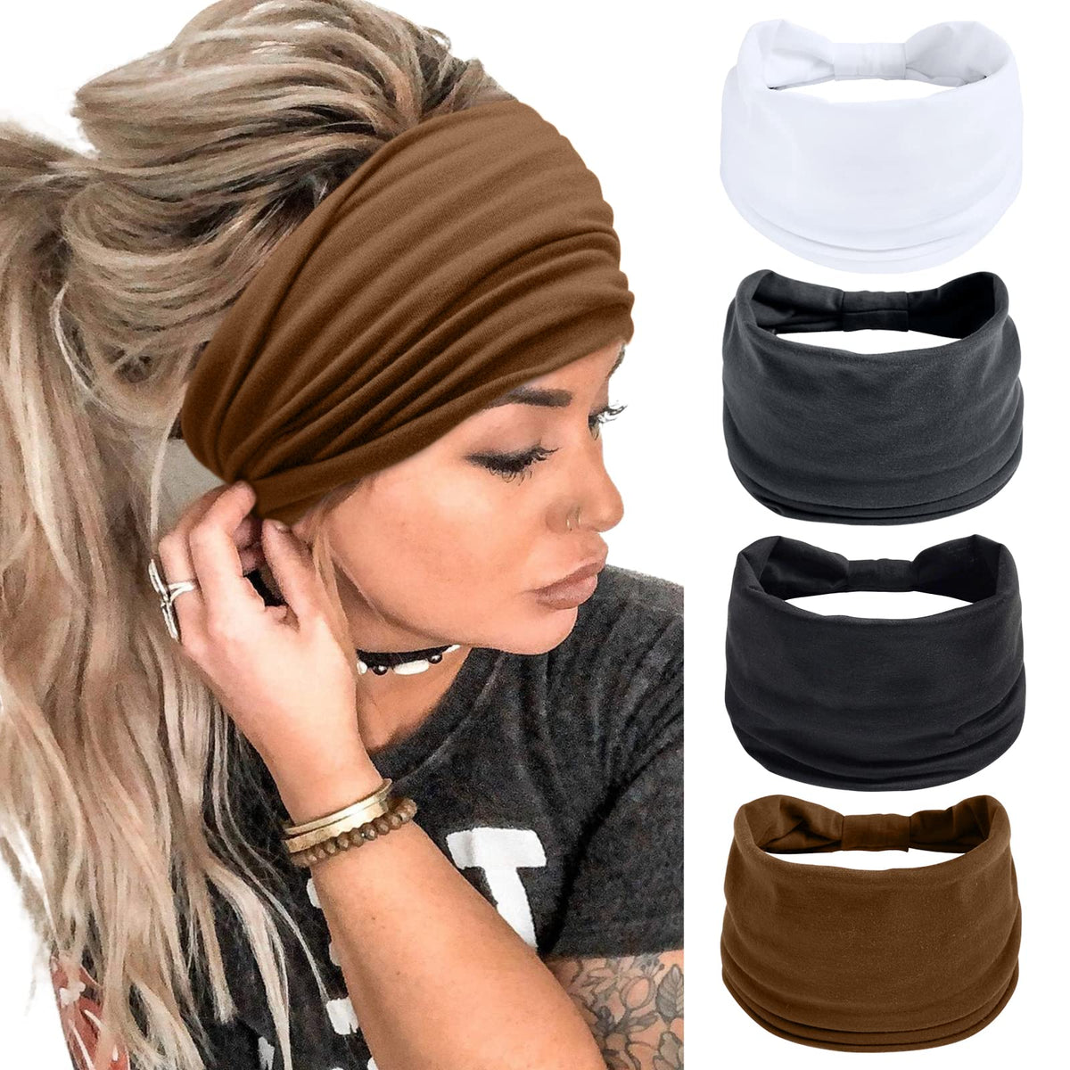 Bandeau Huachi noir grand et élégant, idéal pour le sport.