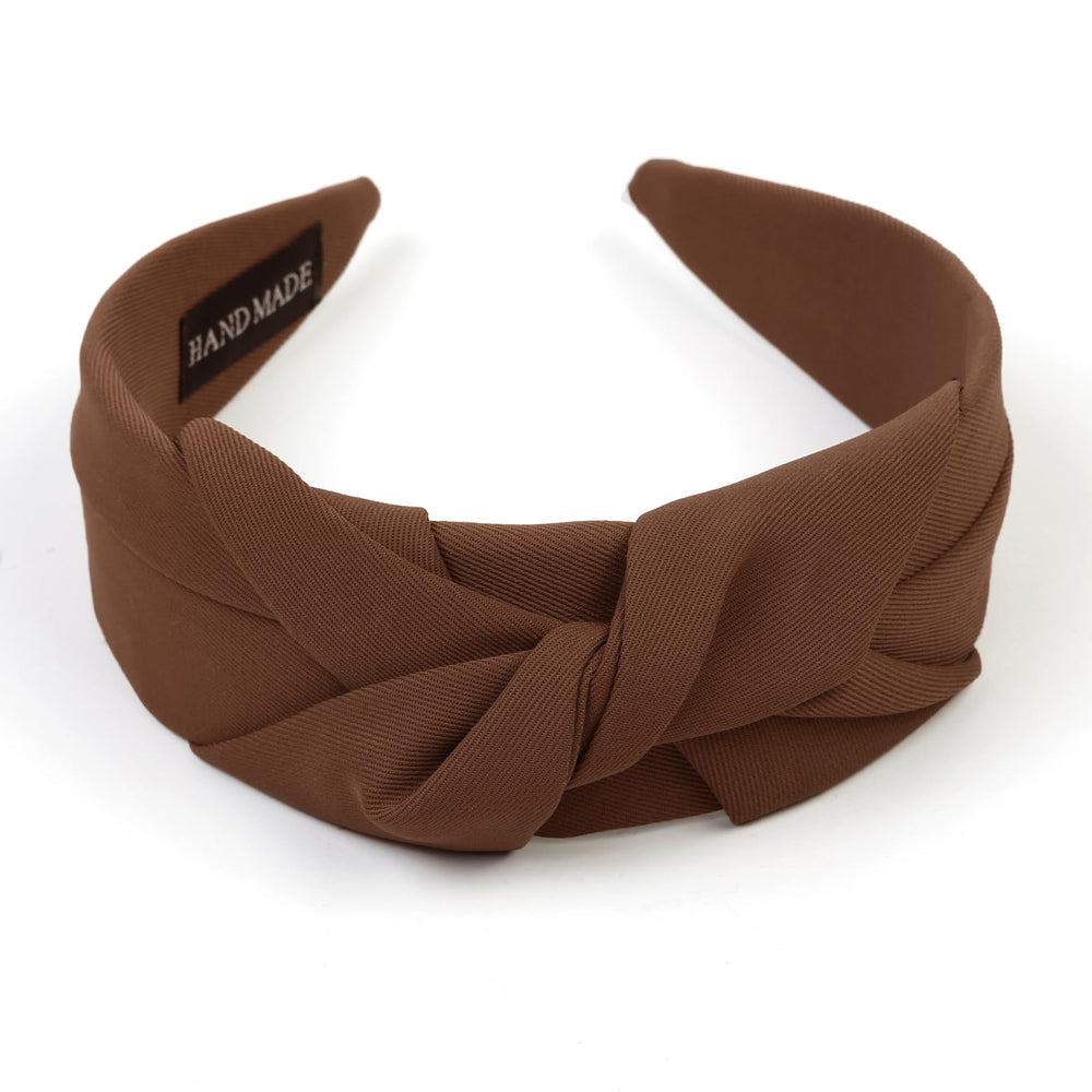 Huachi bandeau noué marron - vue avant, style polyvalent qui convient à toutes les longueurs.