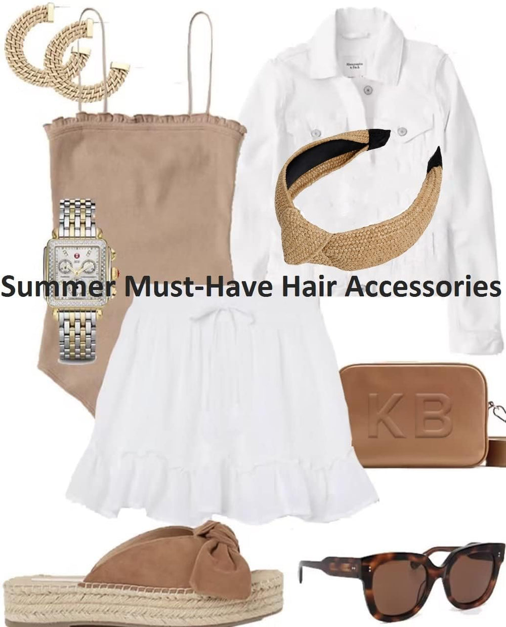 Huachi bandeau noeu paille beige, effet chic instantané pour cheveux longs ou courts.