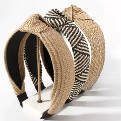 Huachi bandeau noeu paille beige, tissage fin, allure chic et légère.