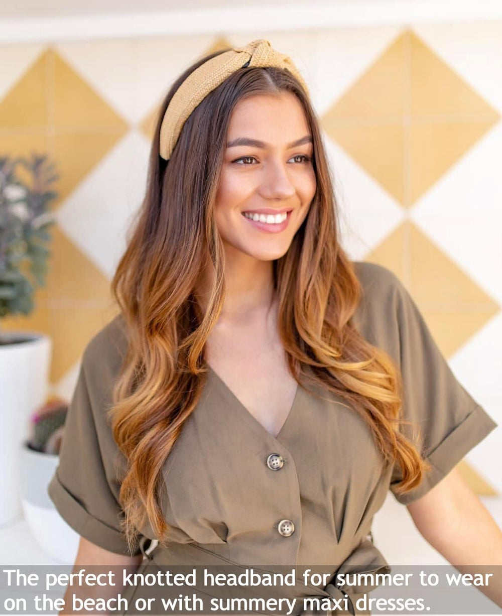 Huachi bandeau noeu paille beige, tresse bohème pour tenue estivale.