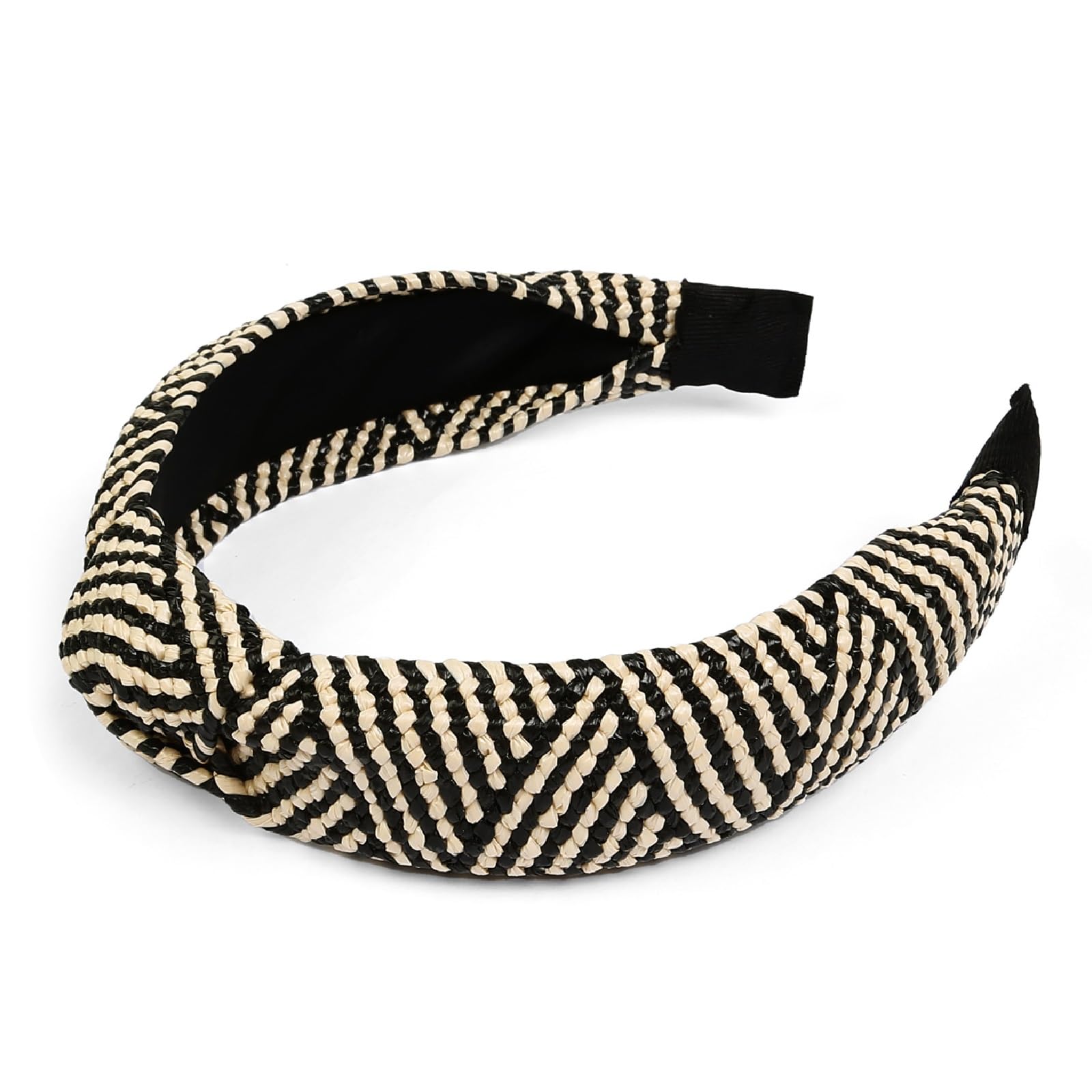 Huachi bandeau noeu paille noir blanc, tresse bohème pour look décontracté.