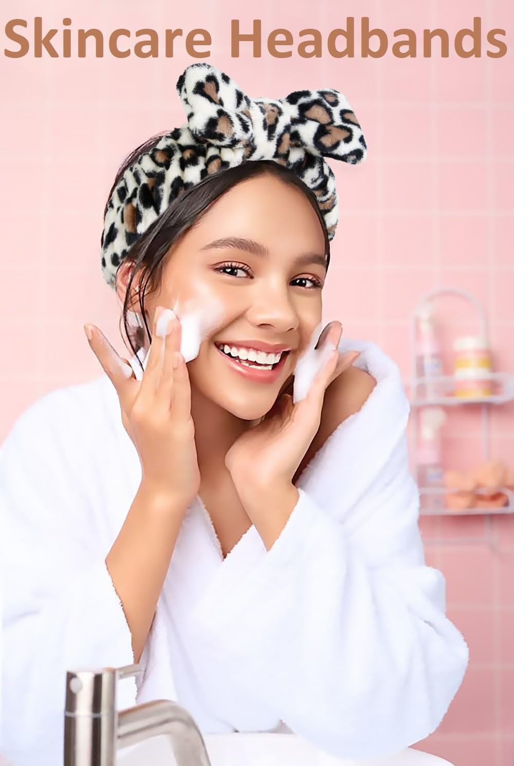 Bandeau Huachi imprimé léopard pour soins du visage et démaquillage