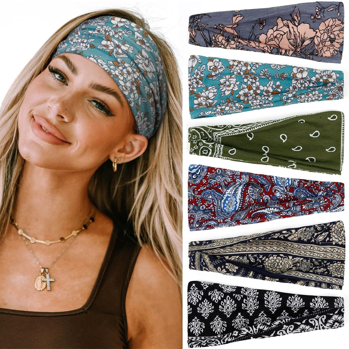 Bandeaux Huachi boho imprimé ensemble 01, tendance et confort pour le sport.