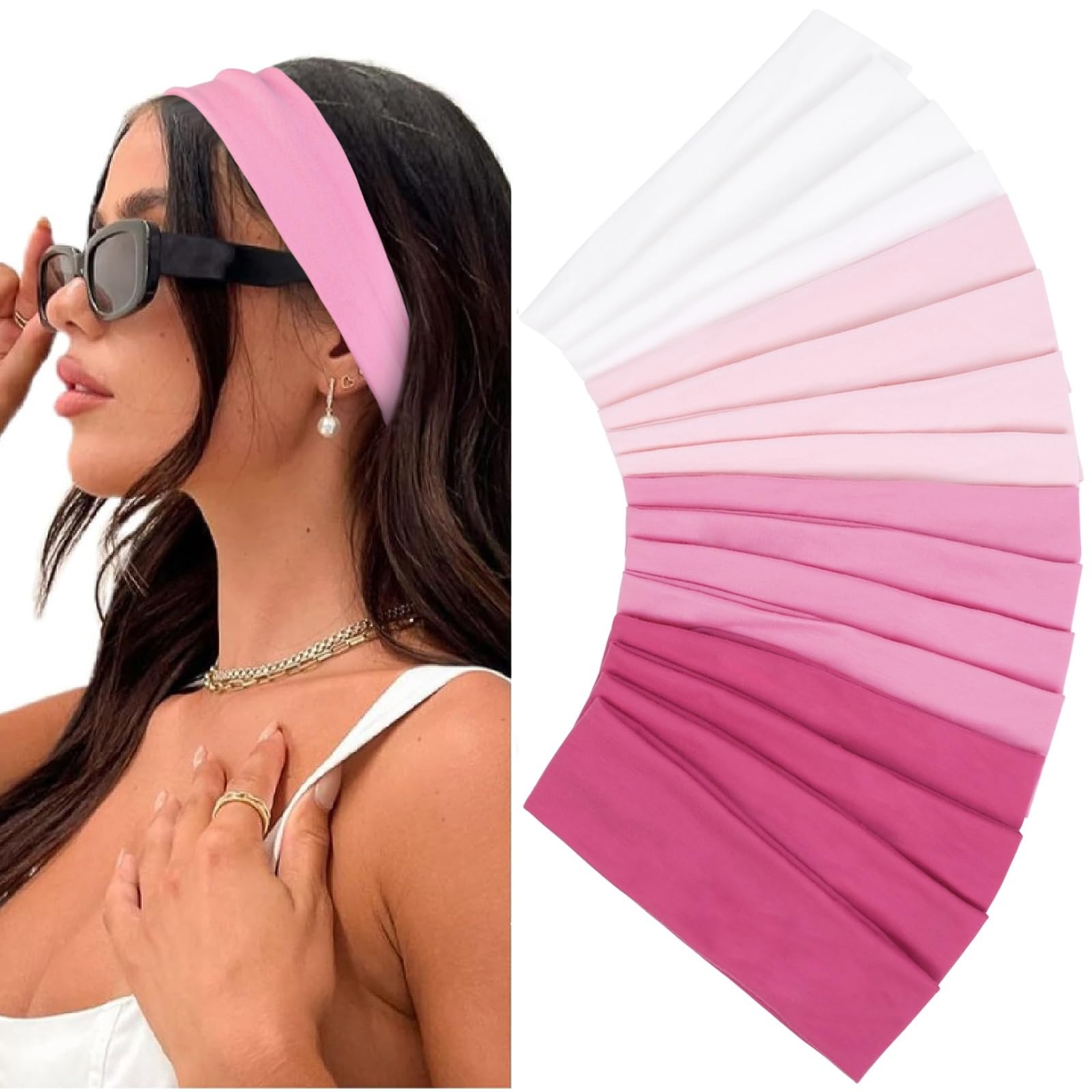 Huachi bandeaux cheveux ensemble rose et blanc, idéal pour assortir la tenue et maintenir les cheveux en place.