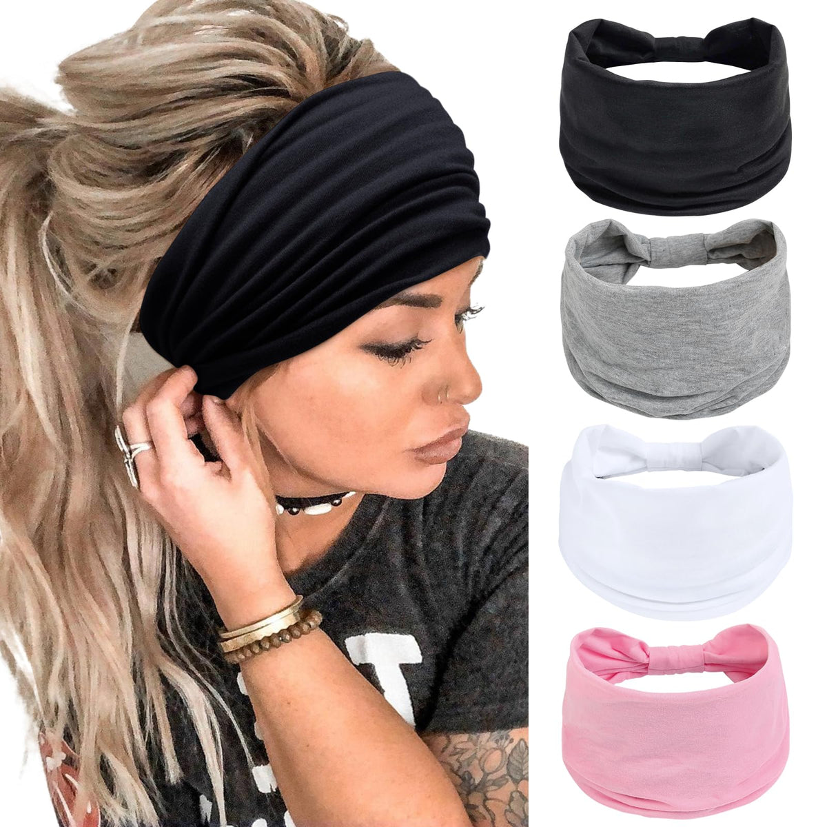 Bandeau large Huachi noir pour sport et confort quotidien.