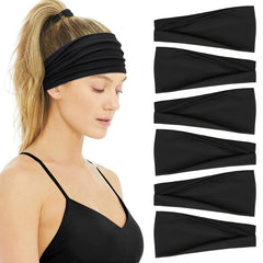 Huachi bandeau noir doux et extensible pour cheveux, maintien léger pendant l'entraînement.