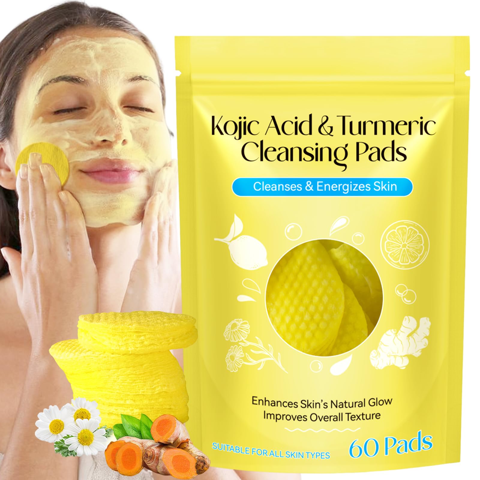 HUALIJIA Tampons Curcuma Kojique – emballage pratique et facile à emporter.