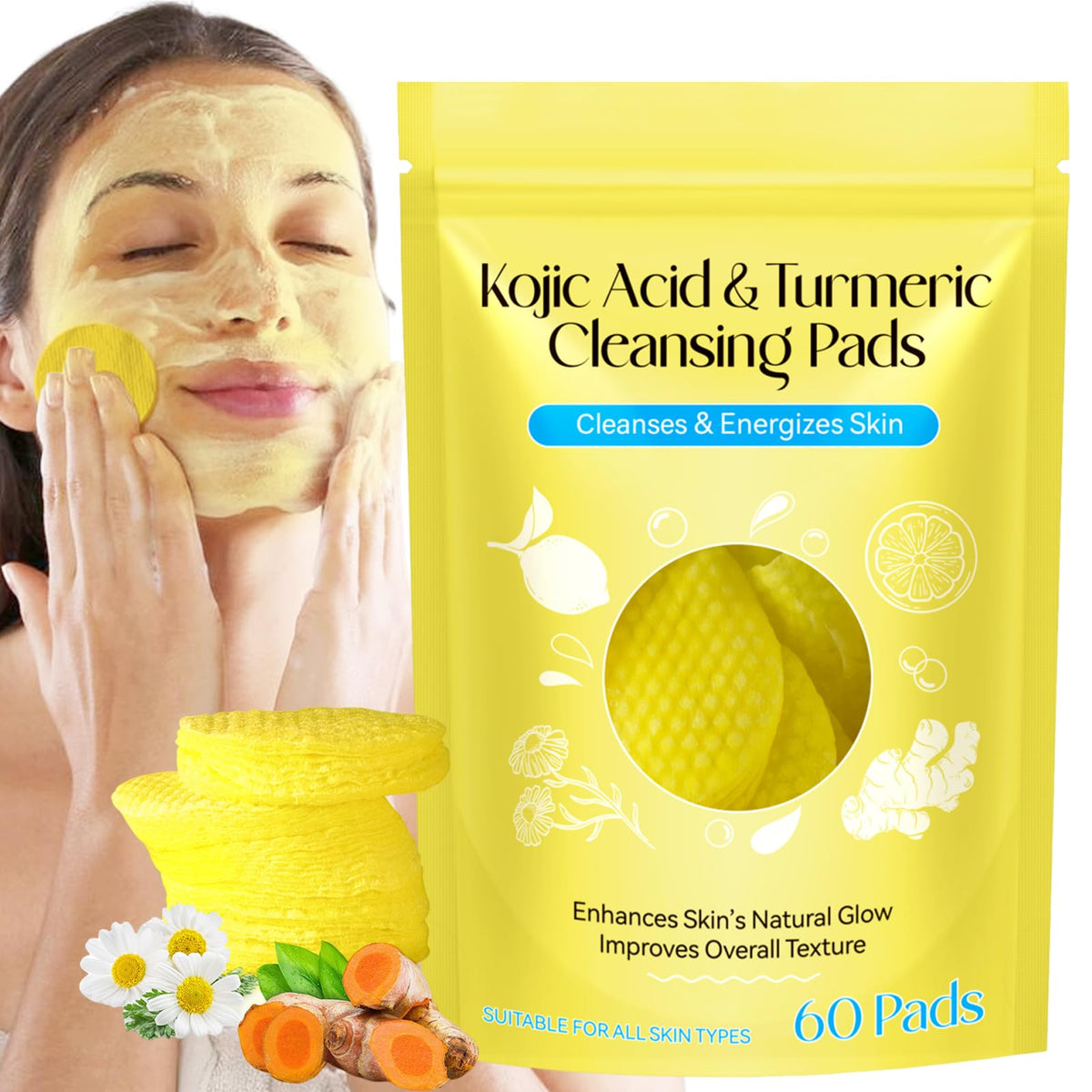 HUALIJIA Tampons Curcuma Kojique – emballage pratique et facile à emporter.