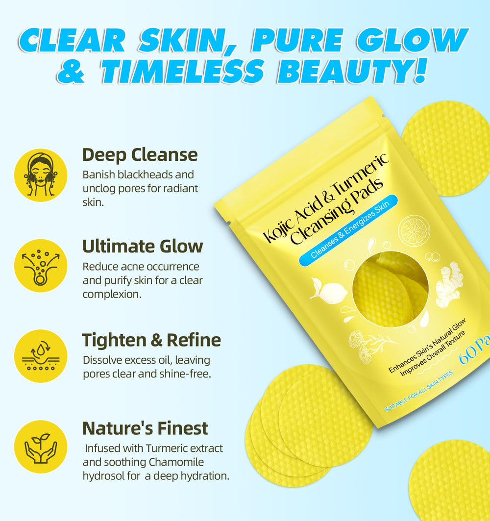 HUALIJIA Tampons Curcuma Kojique – usage-visage rapide pour une peau nette.