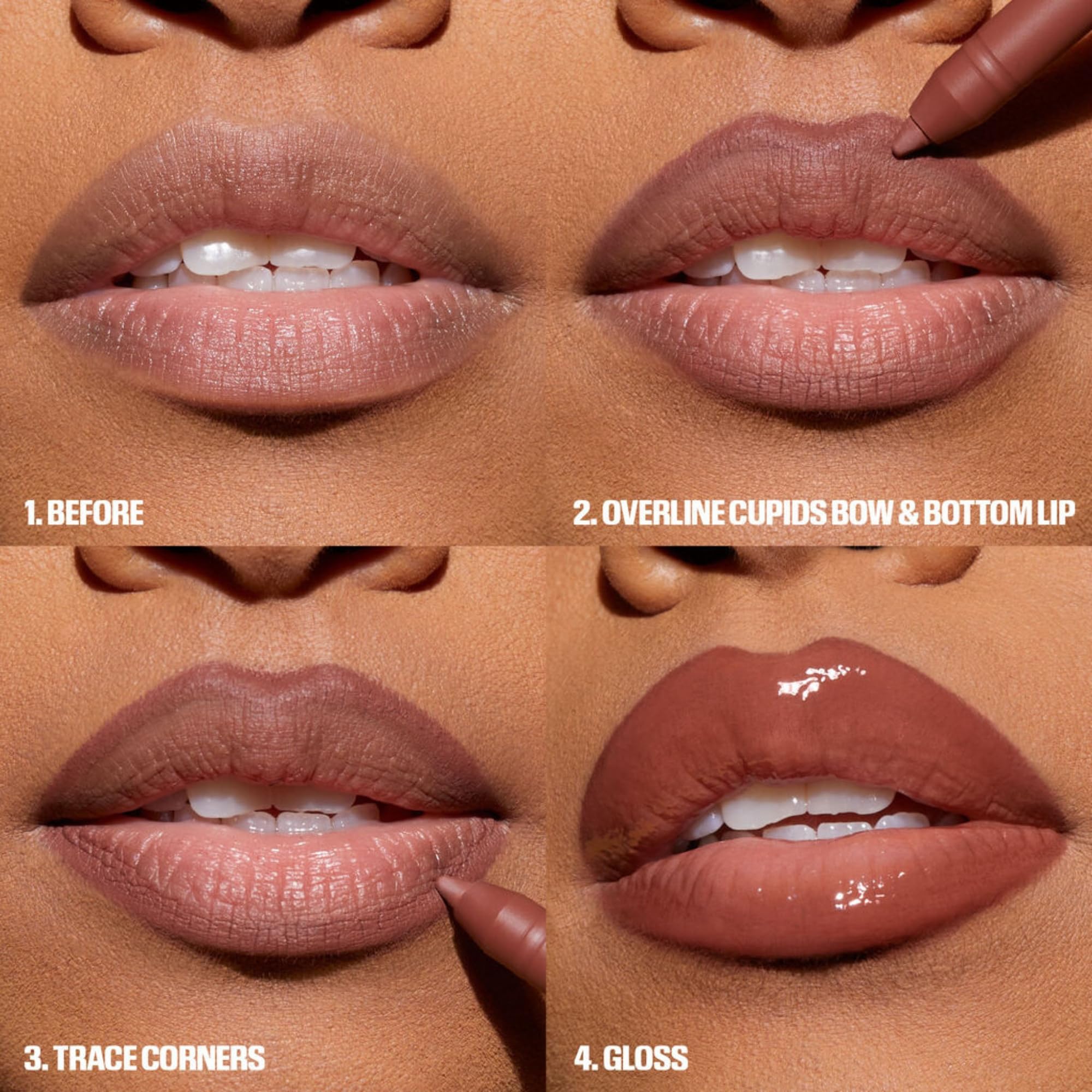 Gloss Bombshell du kit offrant une brillance nourrissante sur les lèvres.