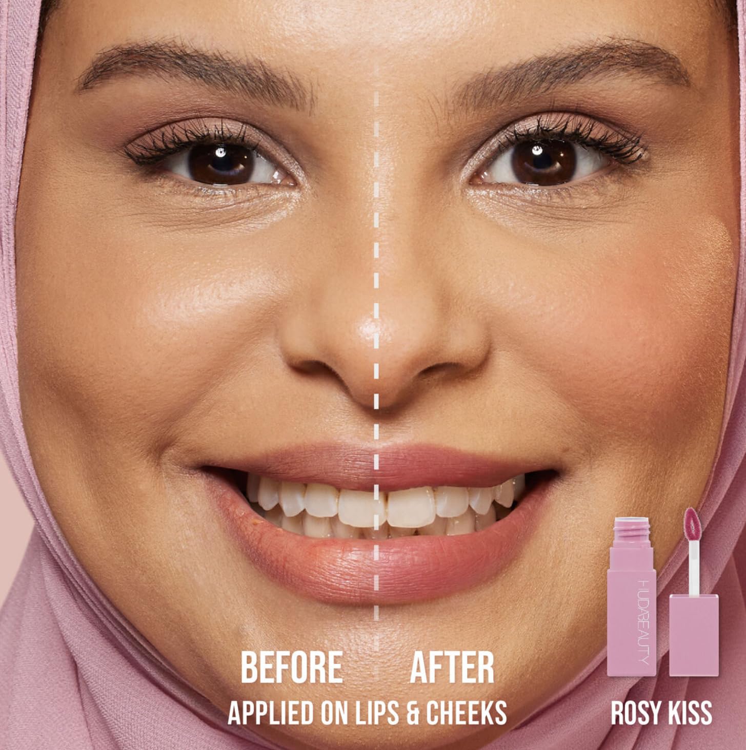 Huda Lip Blush Rosy Kiss teinte naturelle pour lèvres et joues.