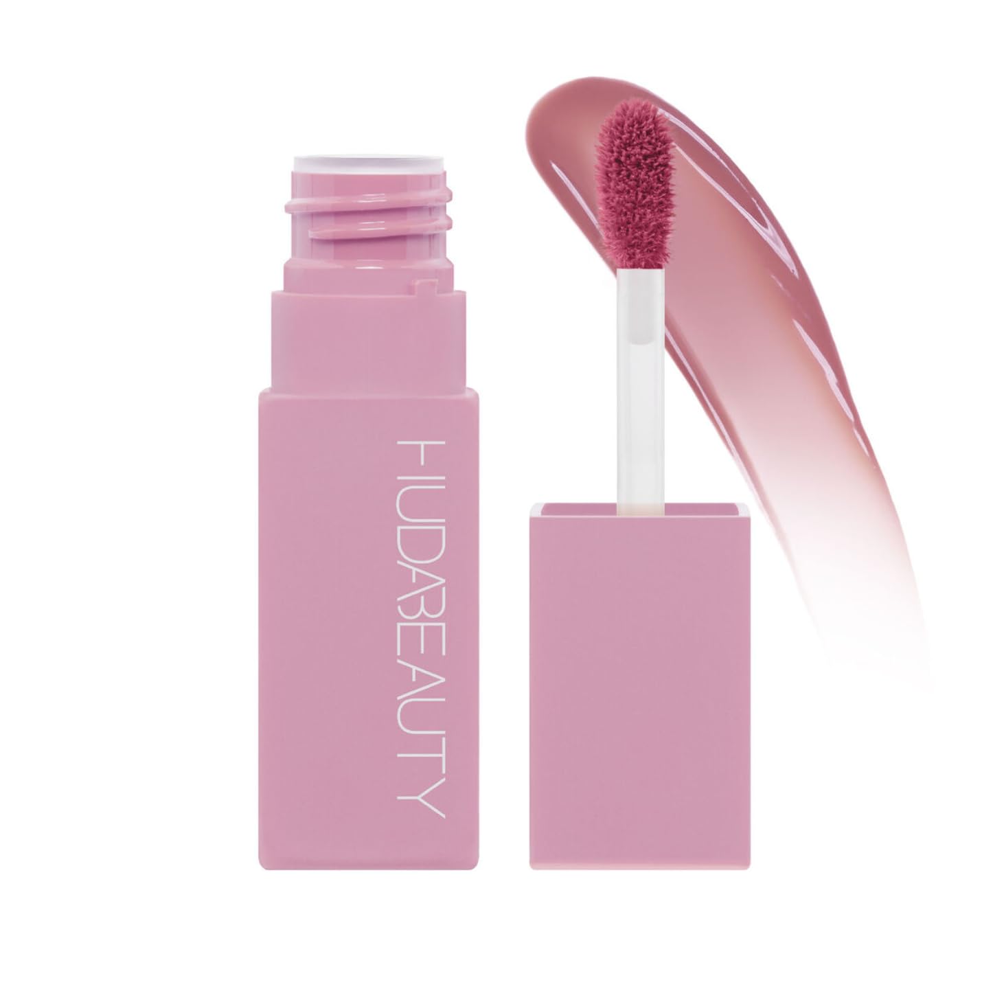 Huda Lip Blush Rosy Kiss texture crème soyeuse, application douce et confortable.