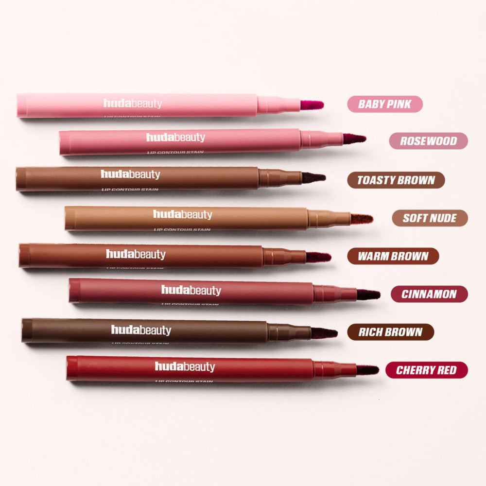 Huda Contour Lèvres Teinte, pointe orientée vers le bas pour prolonger l’usage.