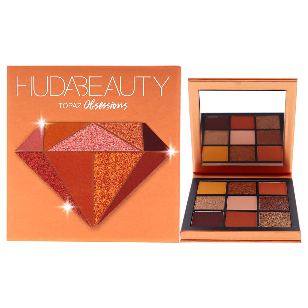 Huda Obsessions Topaz palette ouverte, couleurs riches pour looks jour et nuit.