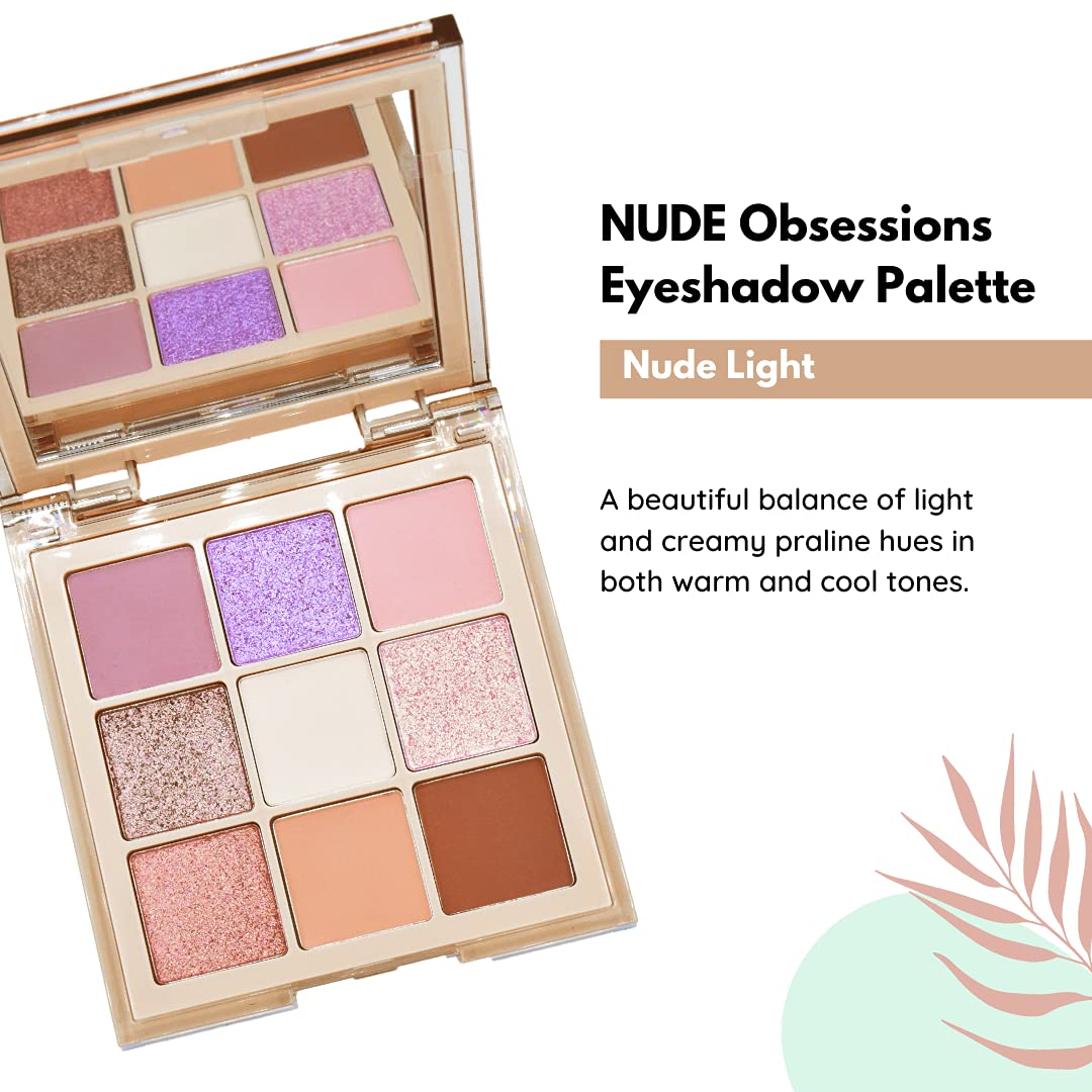 HUDA BEAUTY Nude Obsessions Nude Light – ombres nude clair brillants pour dimension et éclat.
