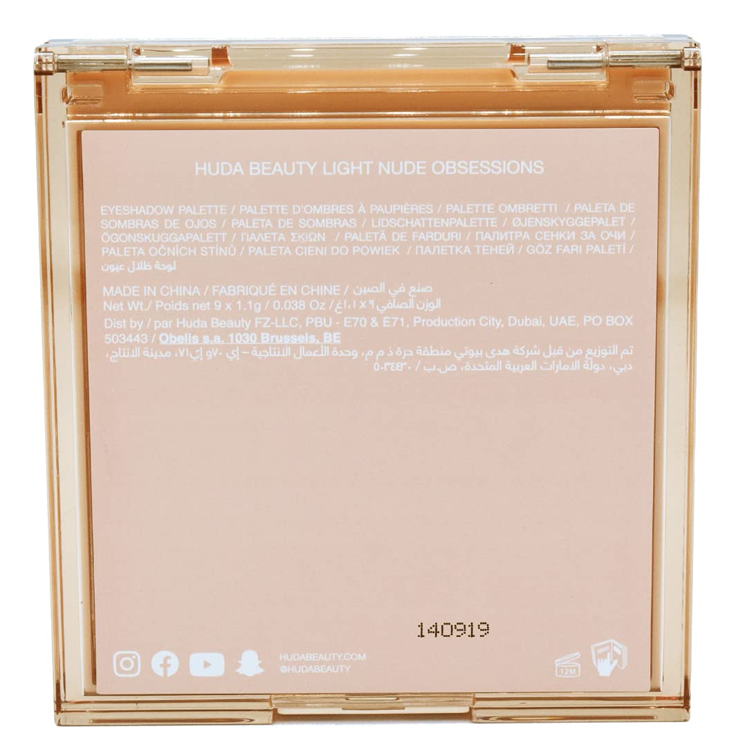 HUDA BEAUTY Nude Obsessions Nude Light – ensemble de teintes nude clair pour créer des looks complets.
