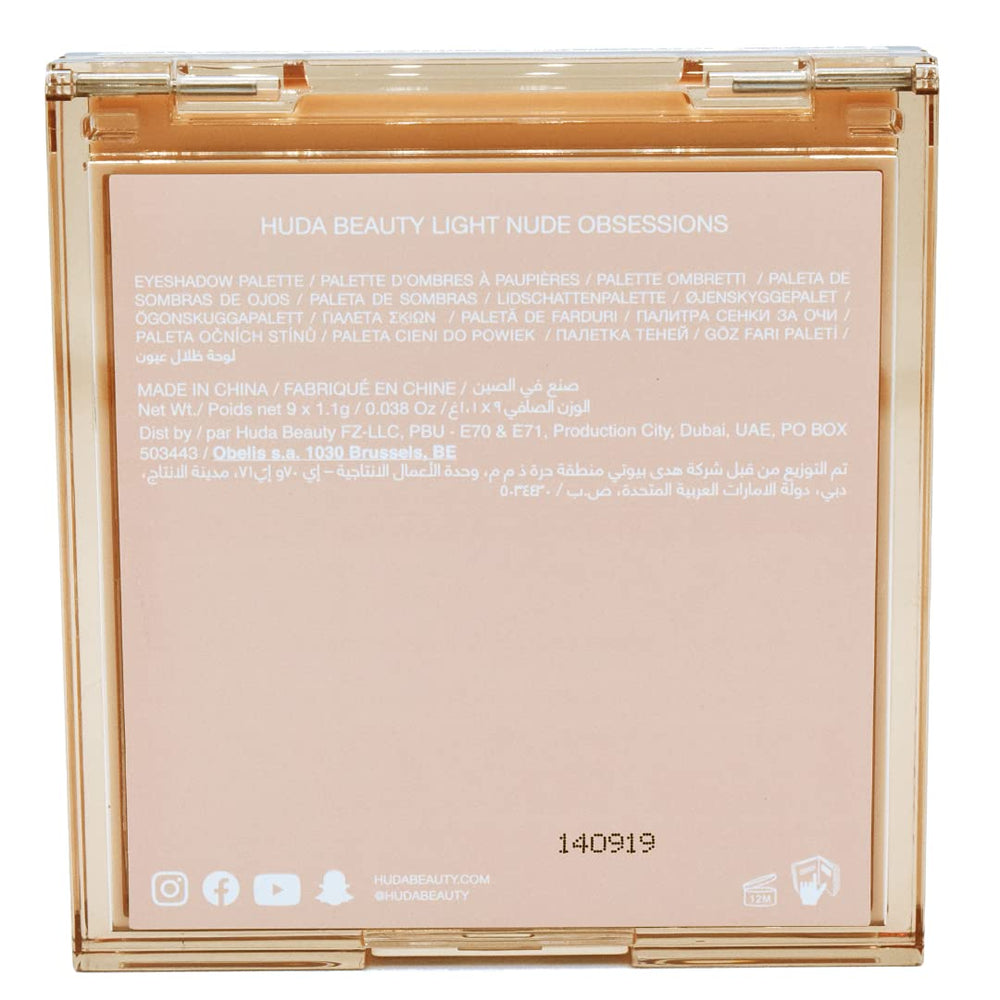 HUDA BEAUTY Nude Obsessions Nude Light – ensemble de teintes nude clair pour créer des looks complets.