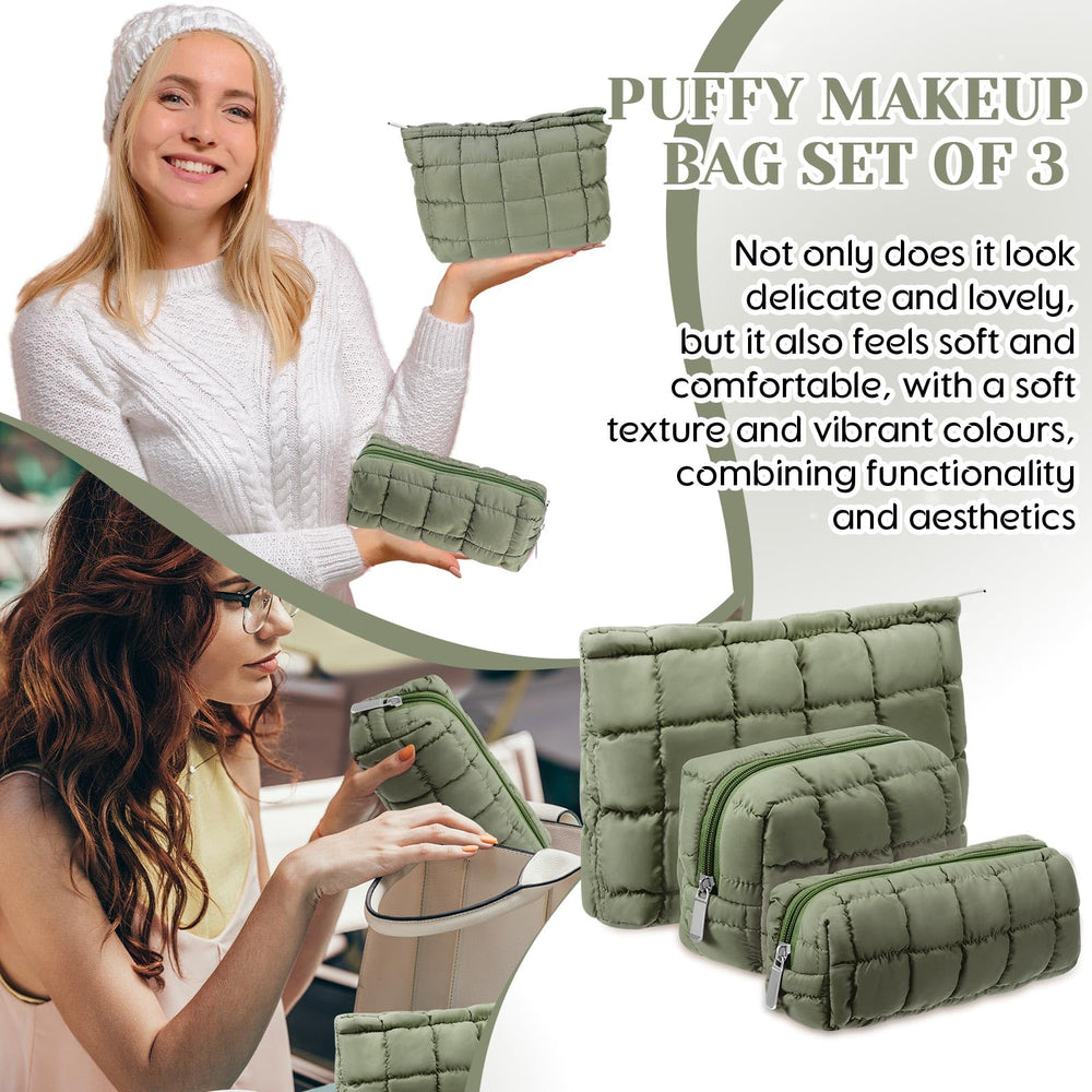 Ensemble Huhumy de 3 pochettes vertes, polyvalent et compact.