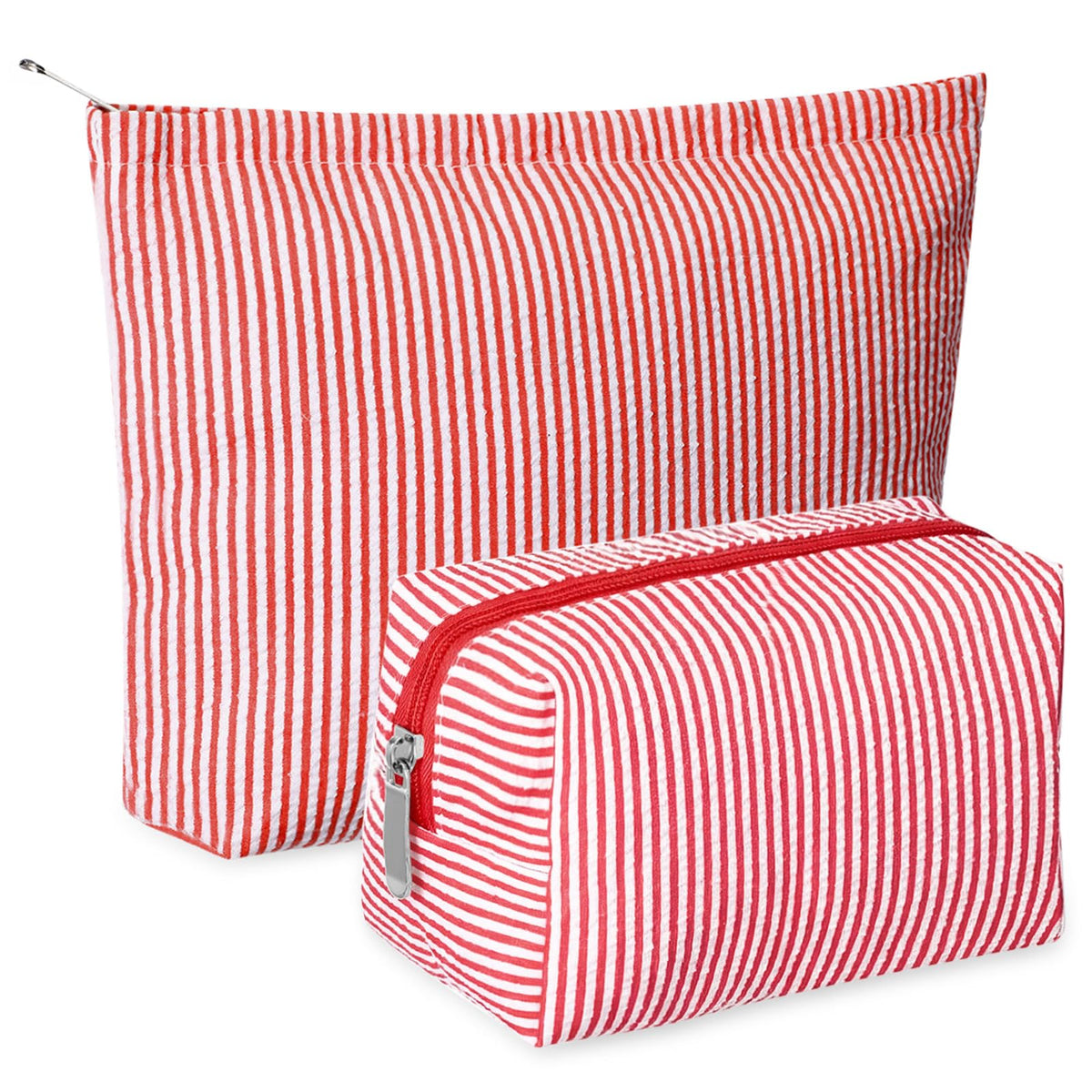 Trousse Huhumy ensemble en seersucker rouge, rangement élégant pour le maquillage.