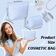 Huhumy pochette-maquillage seersucker bleu grand idéale pour voyage et organisation