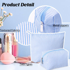 Huhumy petite pochette maquillage seersucker bleu format compact pour essentiels