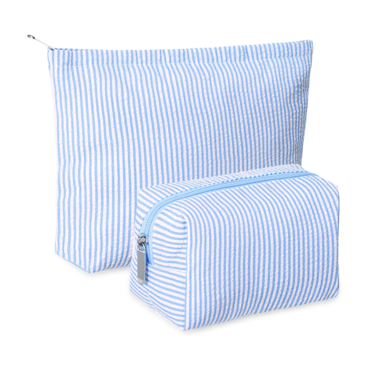 Huhumy trousse-maquillage seersucker bleu rangement élégant pour pinceaux et produits