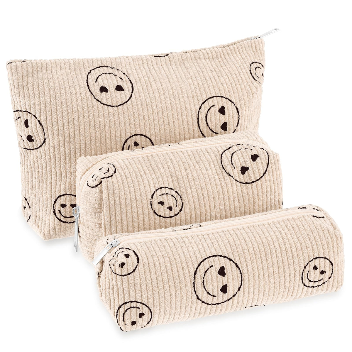 Huhumy trio de sacs maquillage en velours côtelé, rangement clair et élégant.