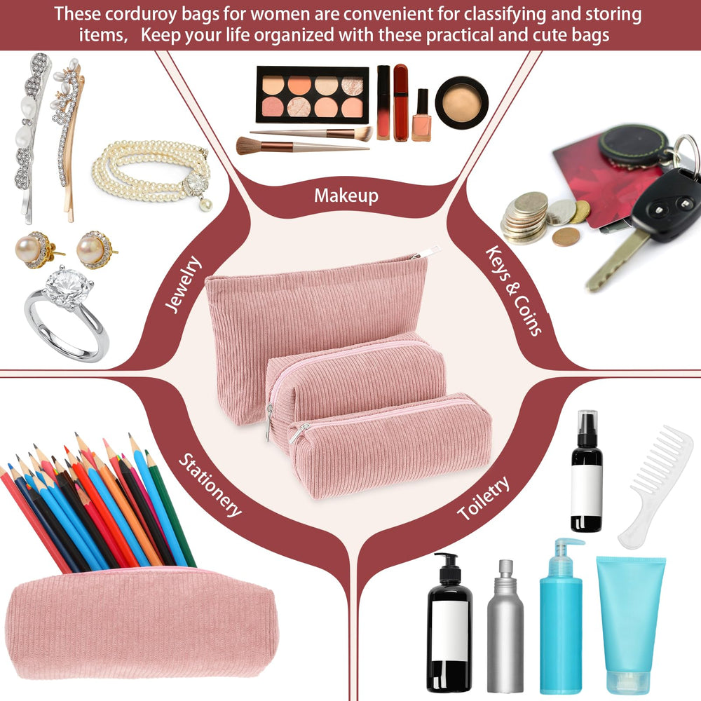 Huhumy trousse accessoires voyage velours côtelé rose, pratique et organisée.