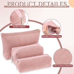 Huhumy trousse cosmétique velours côtelé rose-petite, idéale pour voyager léger.