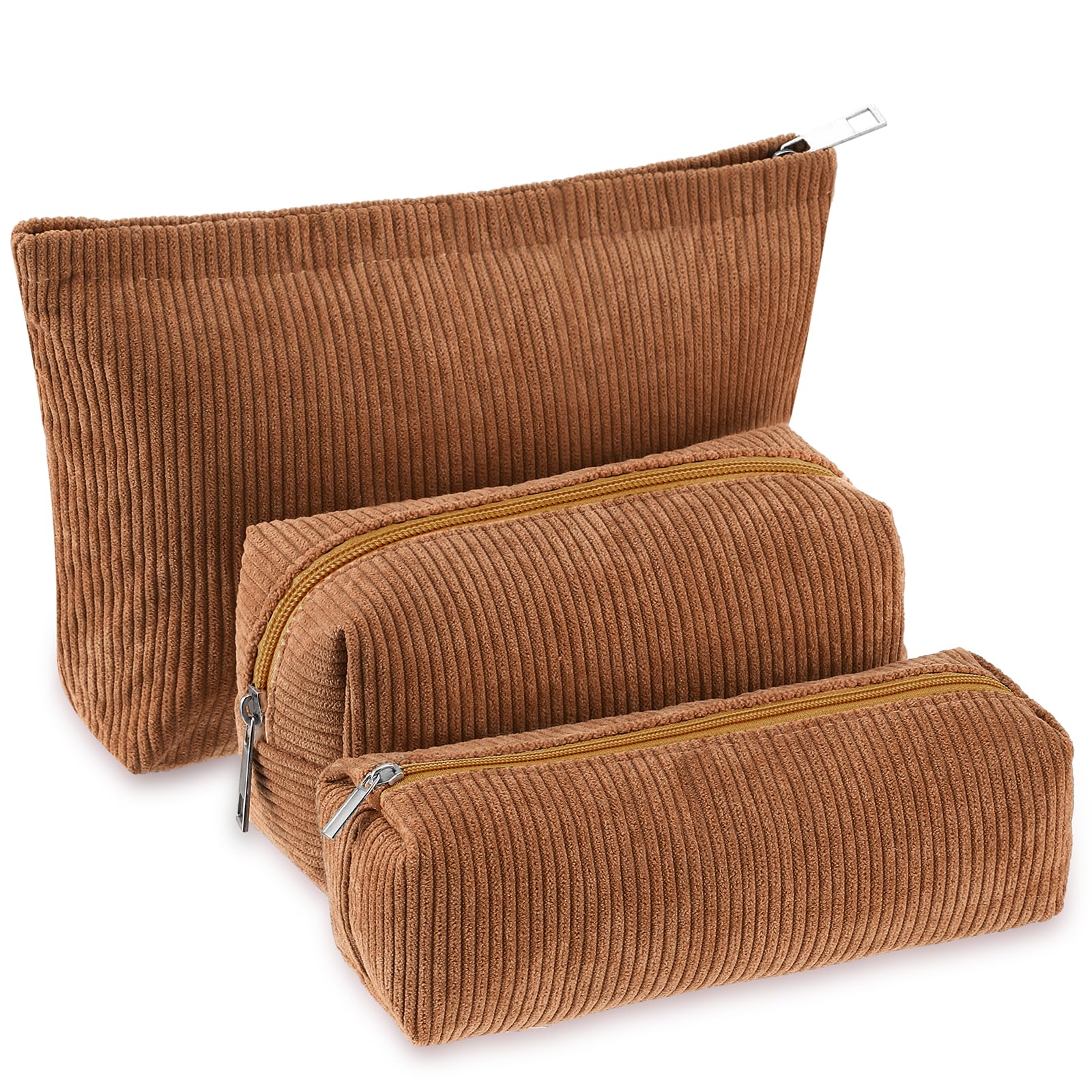 Huhumy trousse-maquillage corduroy brun ensemble – rangement élégant pour voyage