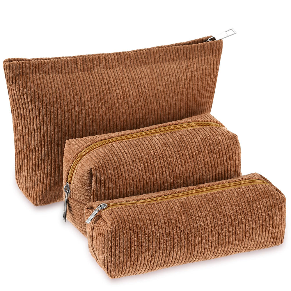 Huhumy trousse-maquillage corduroy brun ensemble – rangement élégant pour voyage