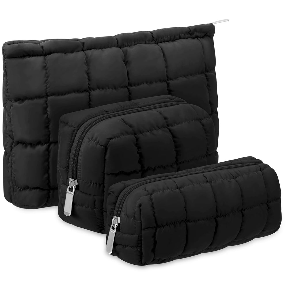 Huhumy trousse maquillage peluche motif carreaux noir, rangement pratique