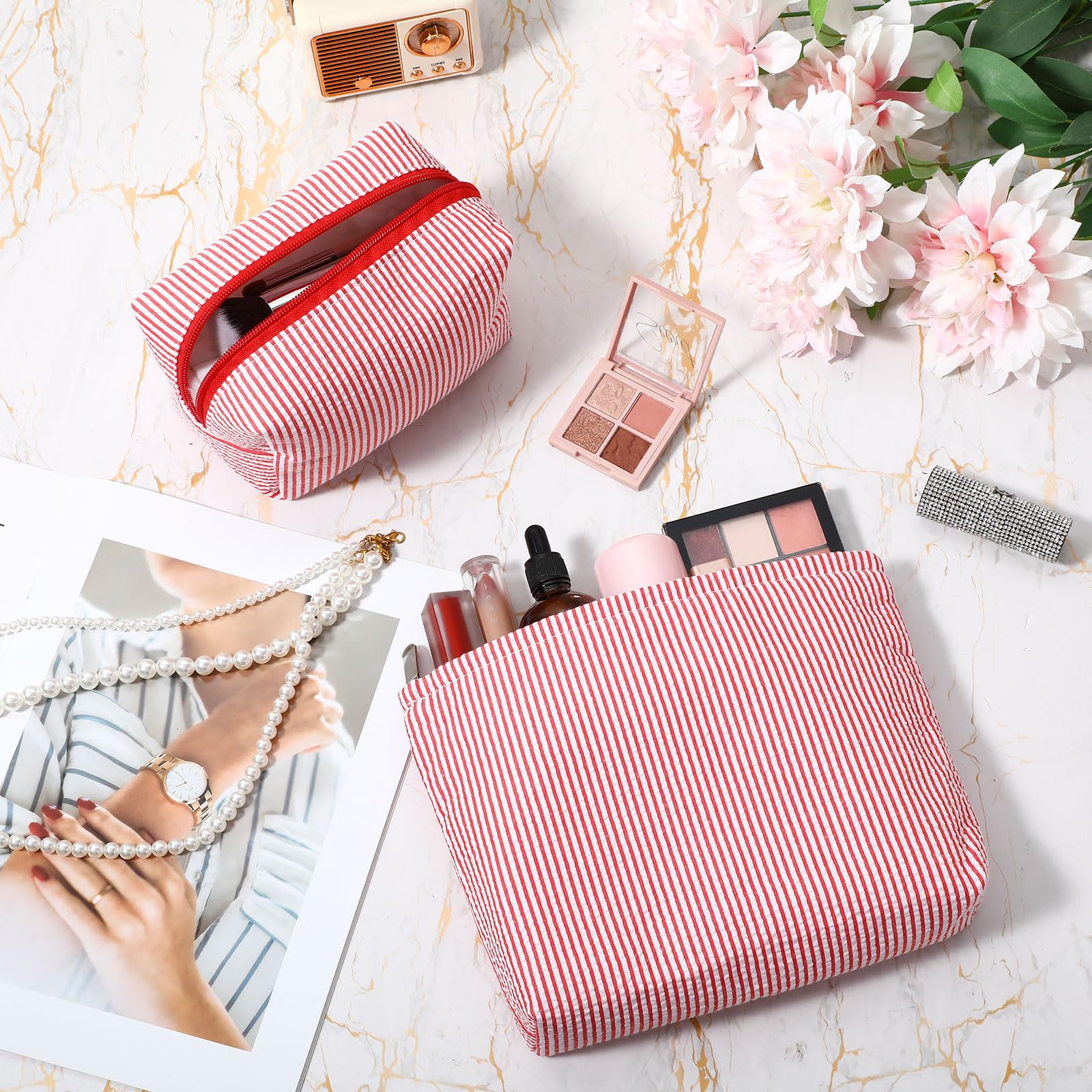 Trousse maquillage rouge grande Huhumy, grande capacité pour cosmétiques et outils.