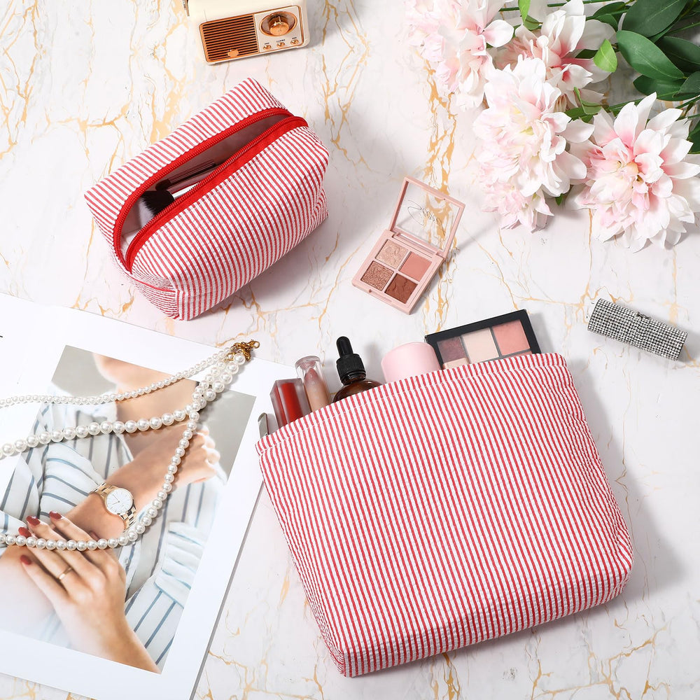 Trousse maquillage rouge grande Huhumy, grande capacité pour cosmétiques et outils.