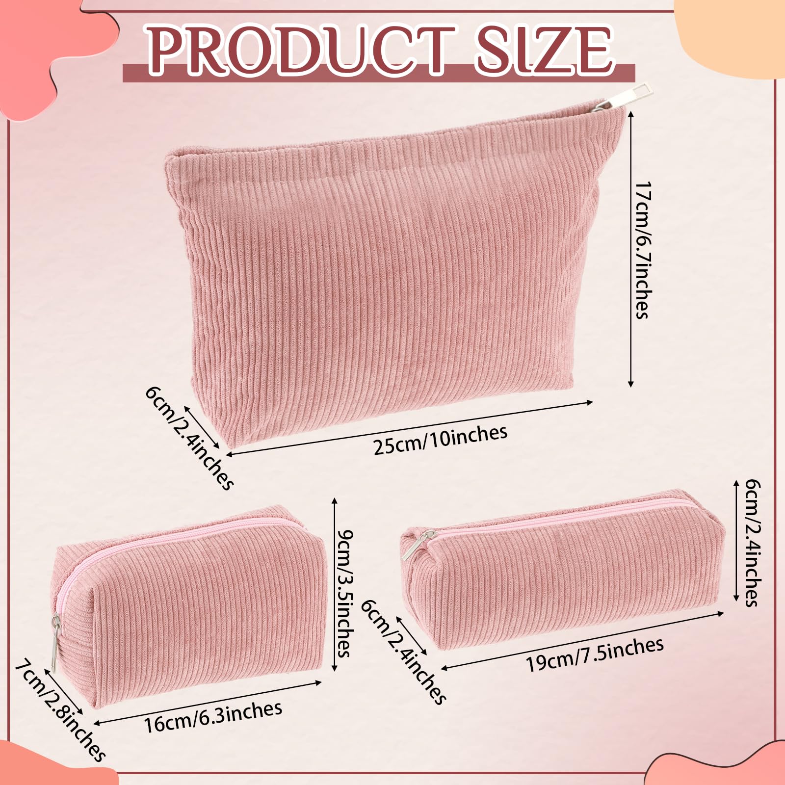 Huhumy trousse maquillage velours côtelé rose, rangement compact pour vos essentiels.