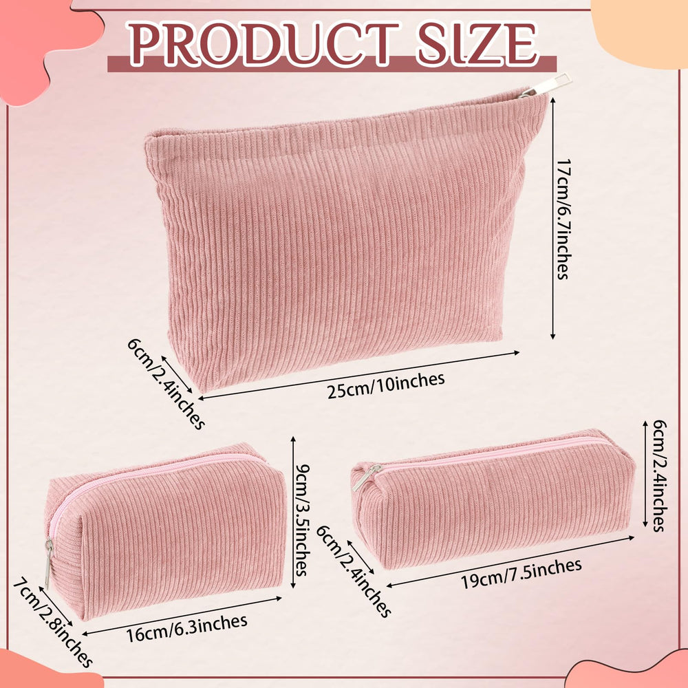 Huhumy trousse maquillage velours côtelé rose, rangement compact pour vos essentiels.