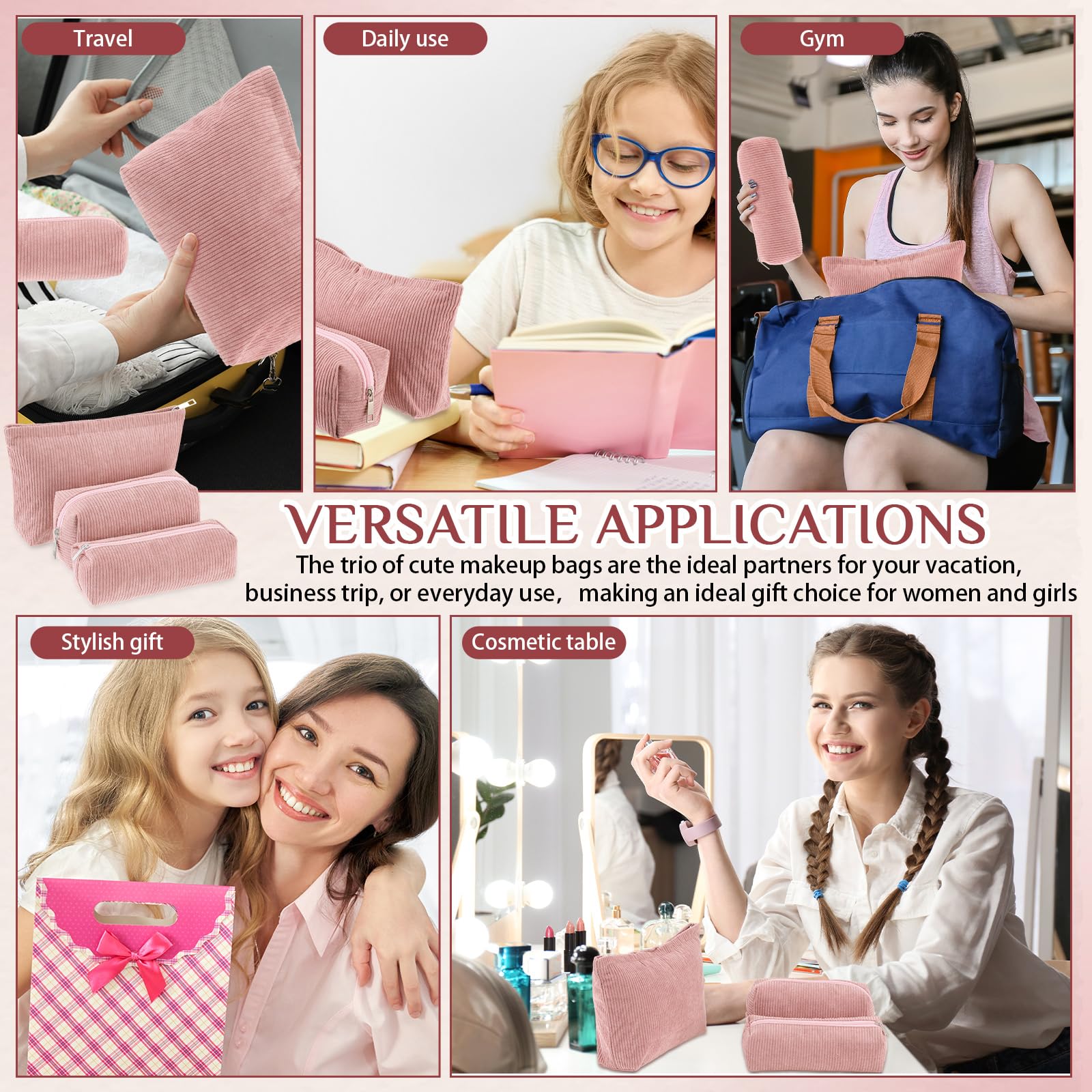 Huhumy trousse voyage compacte velours côtelé, organise maquillage et accessoires.