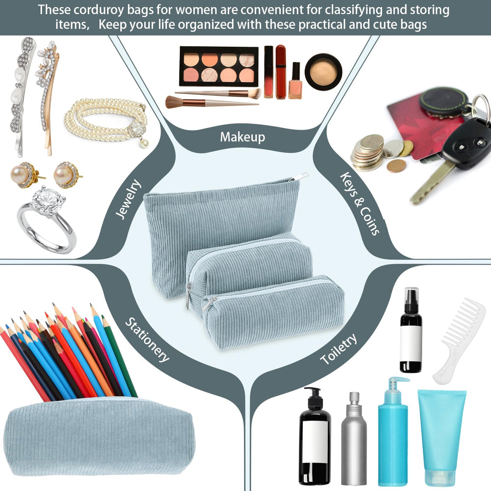 Trousse grande bleu Huhumy corduroy, rangement spacieux pour articles de toilette