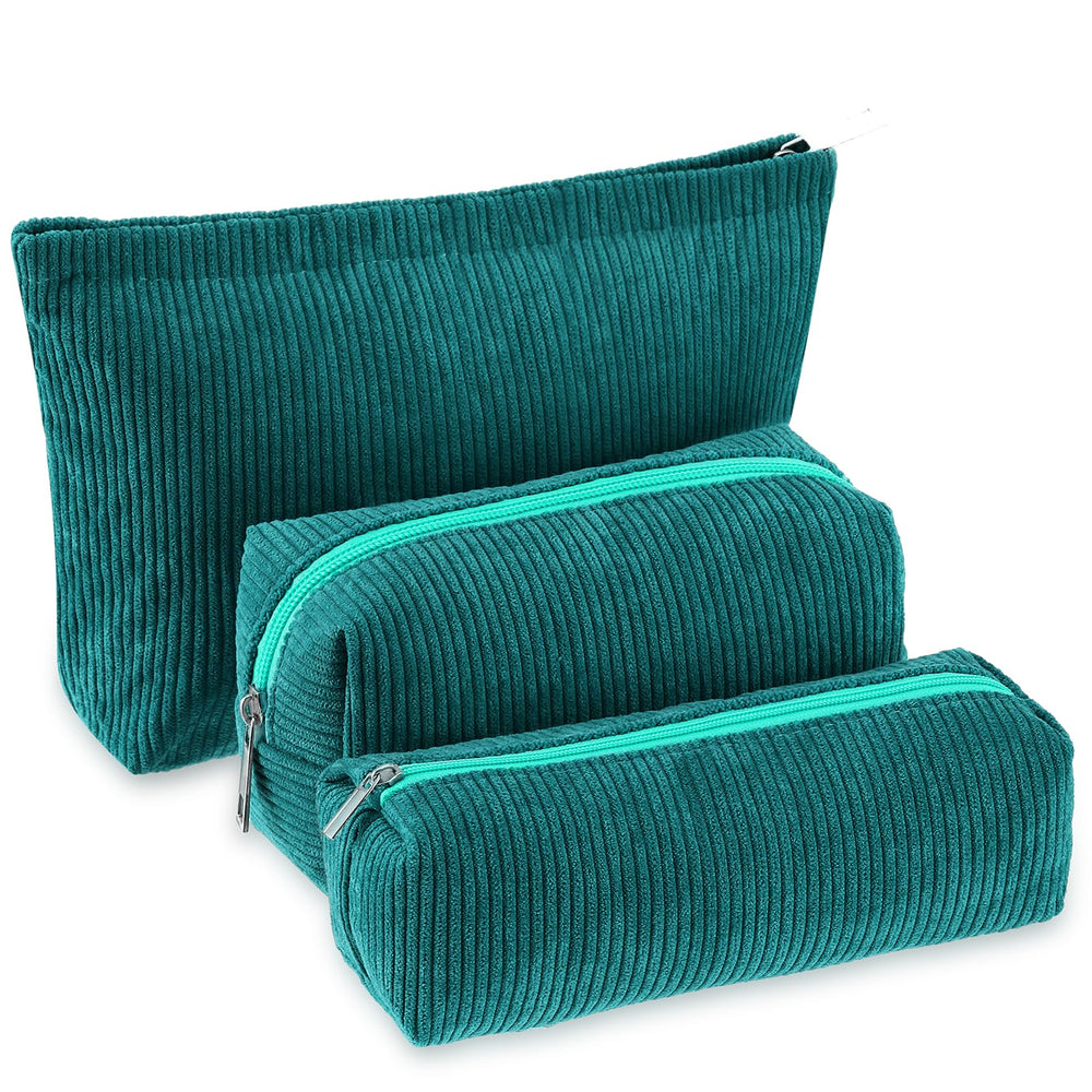 Huhumy trousse velours cotele vert sombre ensemble, rangement pratique pour maquillage et accessoires.